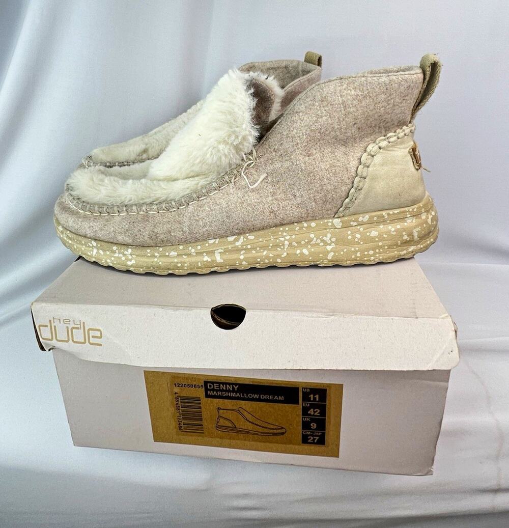 Hey Dude Denny Marshmallow Dream Lined Faux Fur Slip-On Beige/Ivory Women's 11